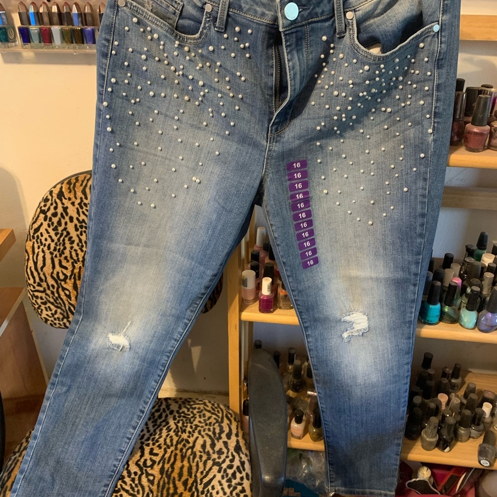 Seven brand midrise, embellished, skinny jeans